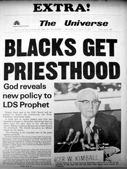 Brigham Young University campus newspaper announcing the 1978 revelation granting the Mormon priesthood to men of color.