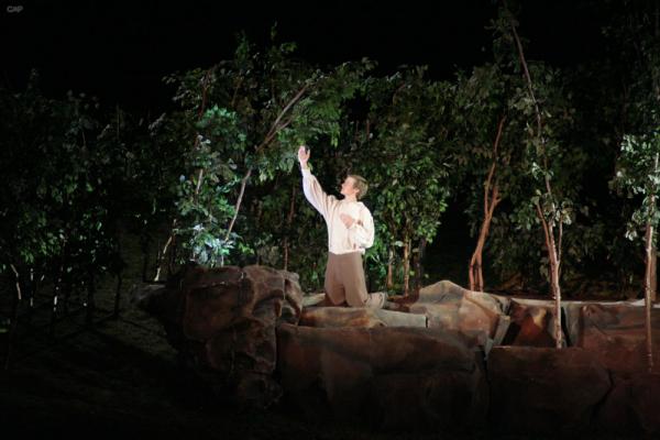 Dramatic portrayal of Joseph praying in the woods