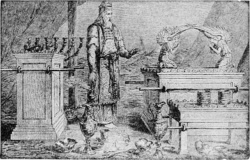 High priest, altar of incense, and the Ark of the Covenant in the Holy Place