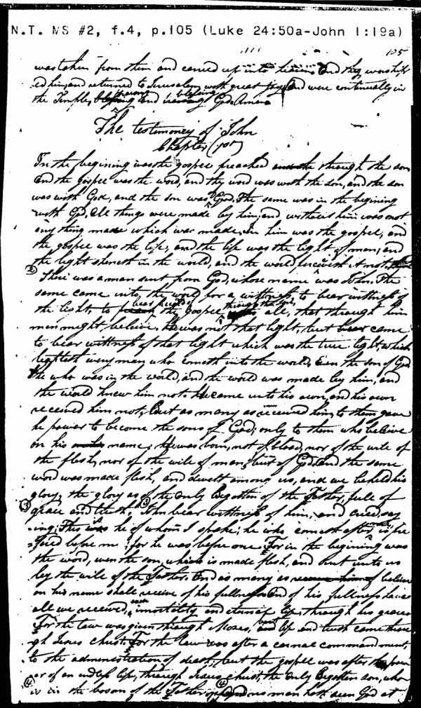 Translation Manuscript Page for JST Luke 24:50a - John 1:19a