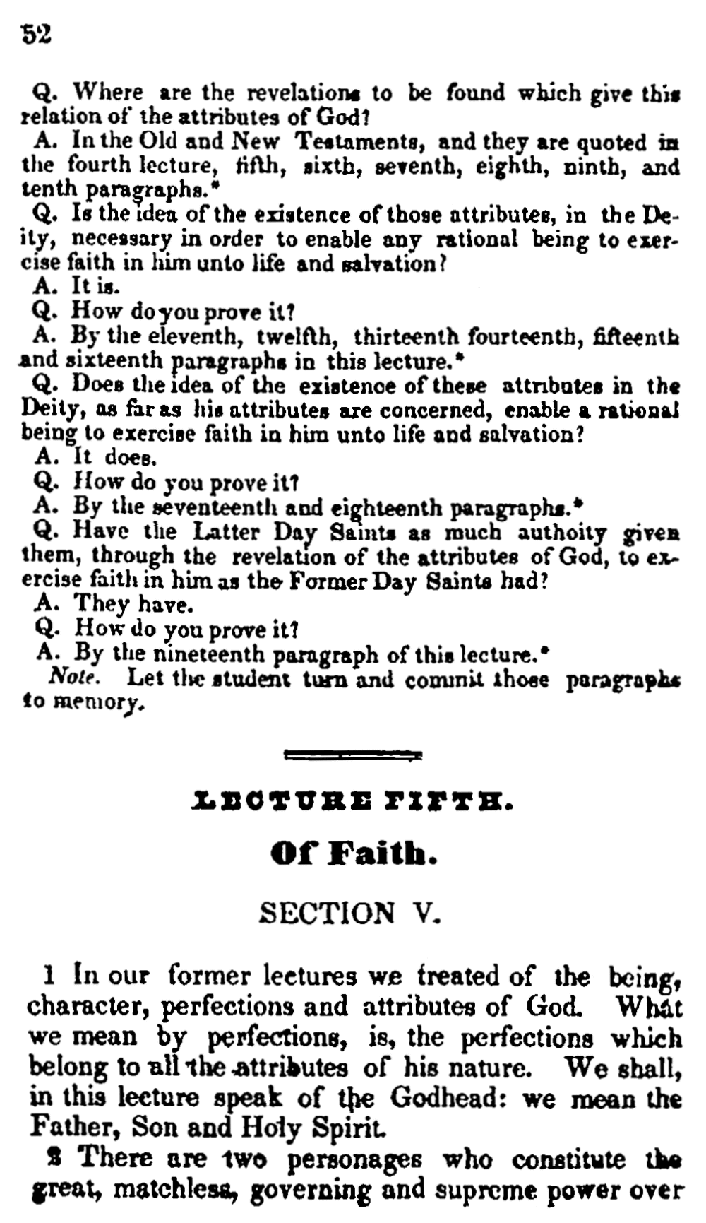 1835 Doctrine & Covenants - Lectures on Faith, p. 52
