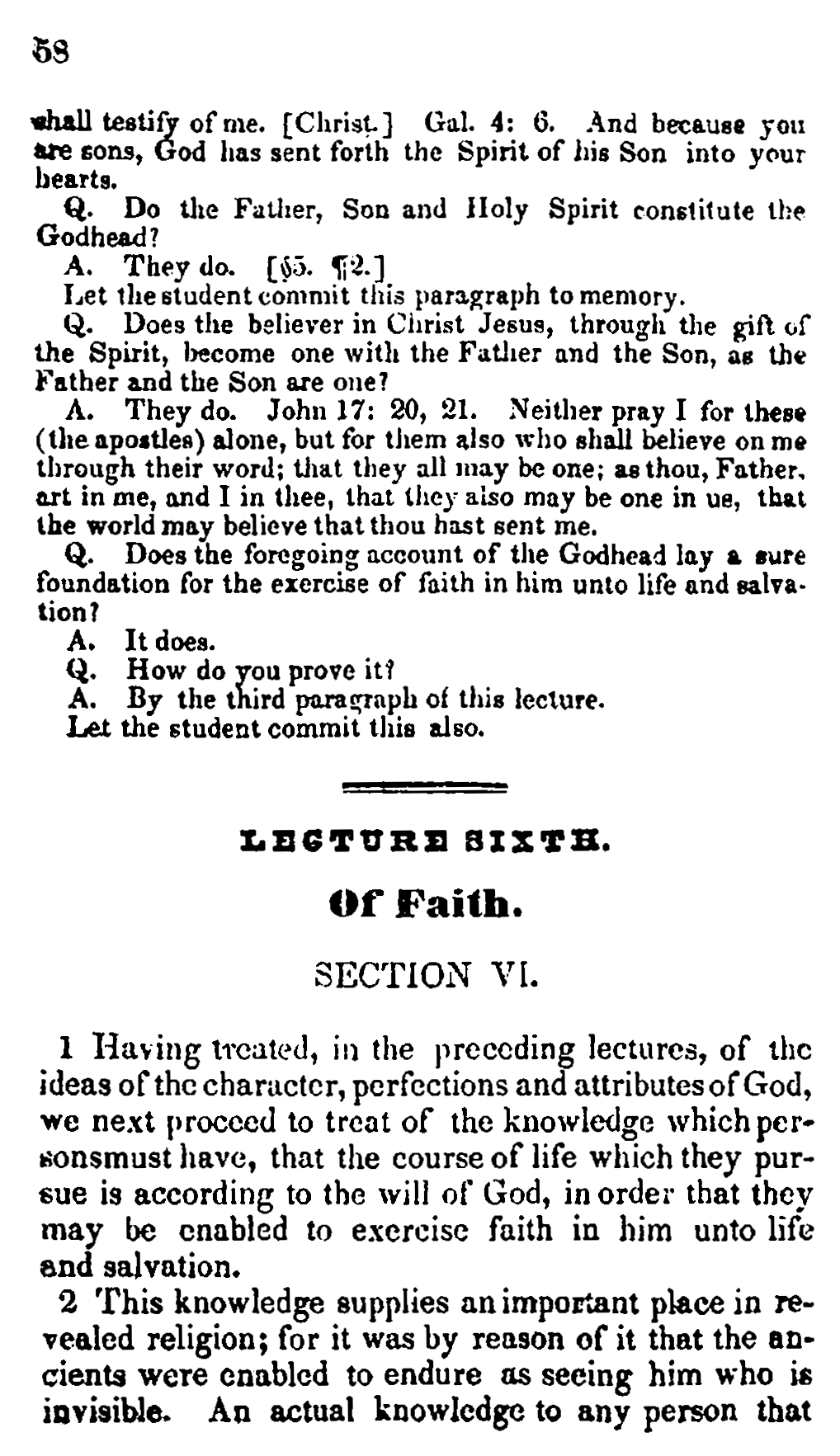 1835 Doctrine & Covenants - Lectures on Faith, p. 58