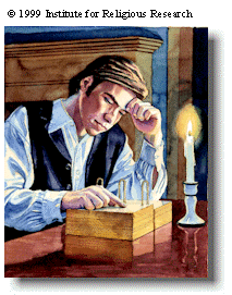 José Smith usando su piedra mágica para dictar el Libro de Mormón