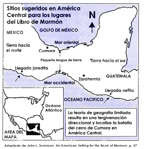 Mapa de geografia limitada del Libro de Mormon - Sitios sugeridos en America Central