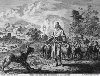 The Good Shepherd by Jan Luyken, a black and white engraving