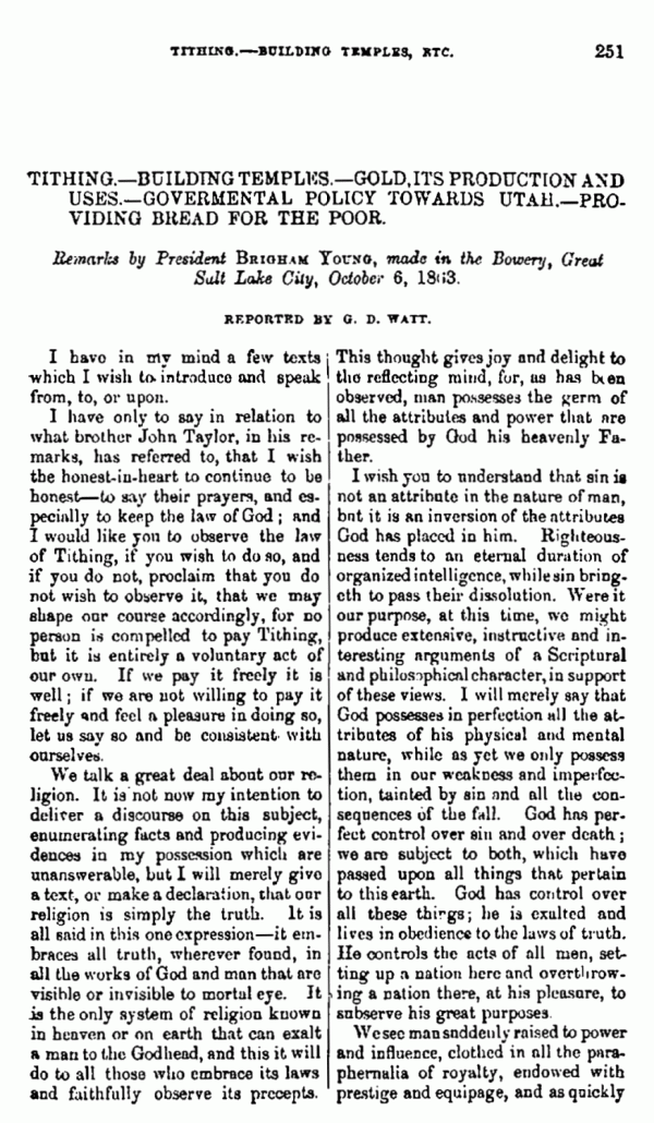 Journal of Discourses, vol. 10, p. 251