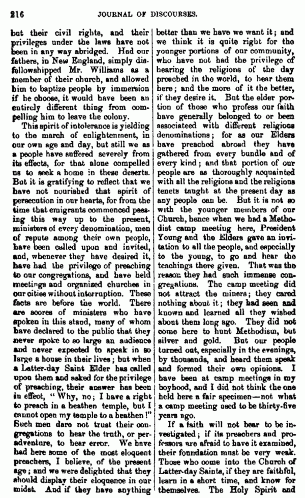 Journal of Discourses, vol. 14, p. 216