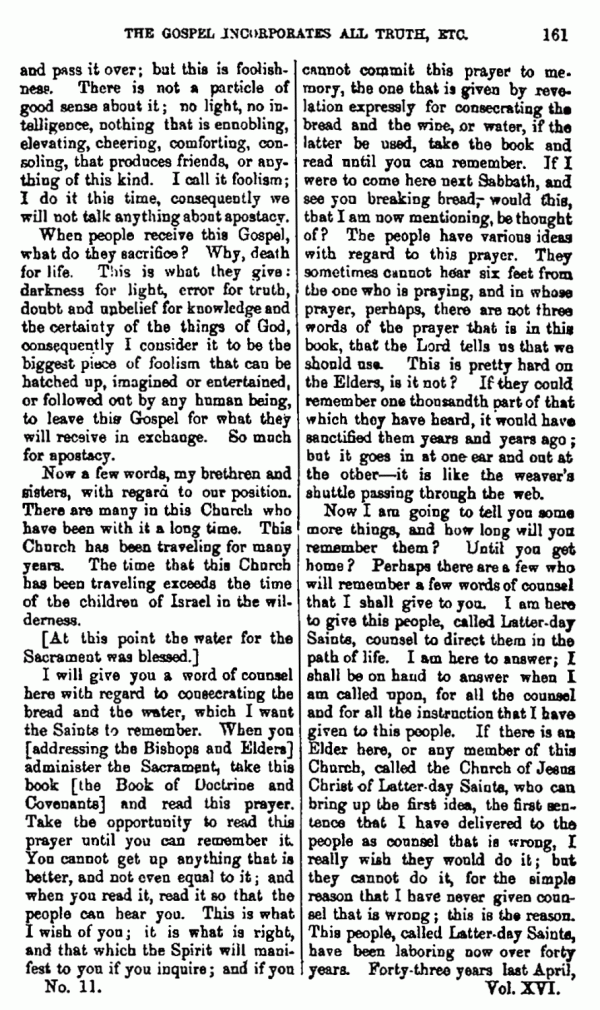 Journal of Discourses, vol. 16, p. 161