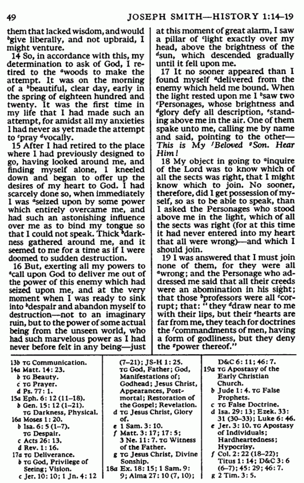  Pearl of Great Price, Joseph Smith - History 1:18-19