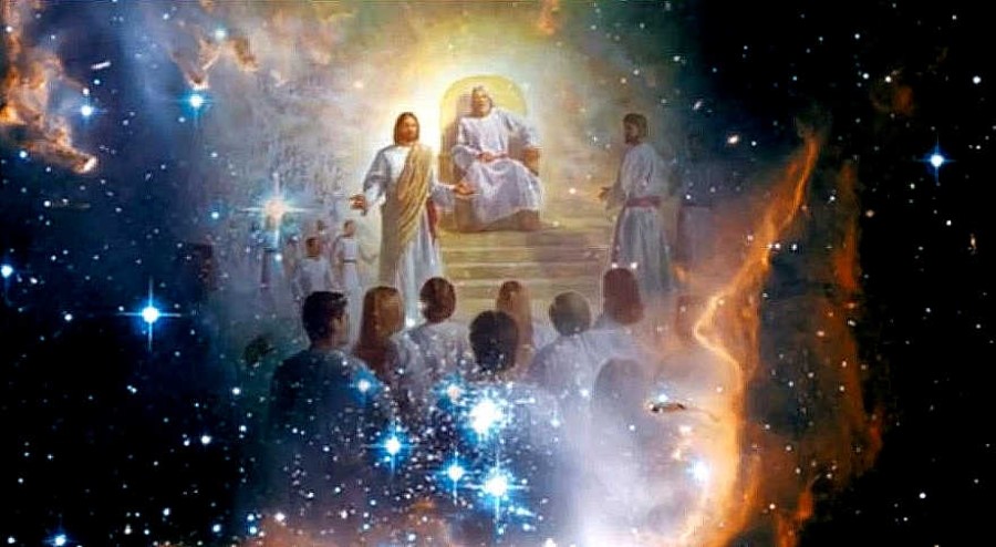 Jesus at God's right hand in throne room
