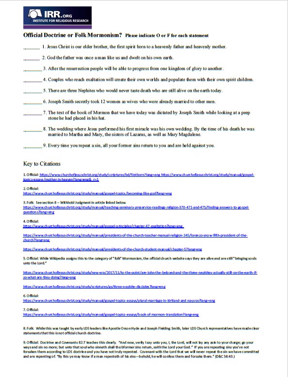 Official Doctrine or Folk Mormonism